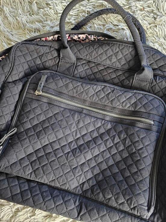 Other - Quilted Black Large Tote Bag with Floral Interior